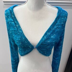 Blue Knit Cropped Cardigan